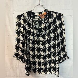 Tory Burch Houndstooth Silk Top size 6